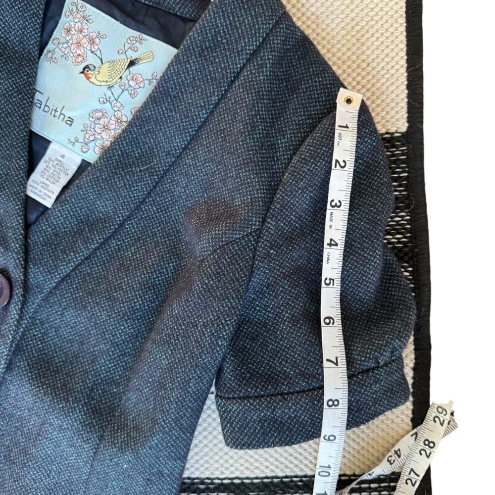 Tabitha Anthropologie Women's Blue Black Wool Blend Short Sleeve Blazer Jacket‎ - Picture 10 of 13
